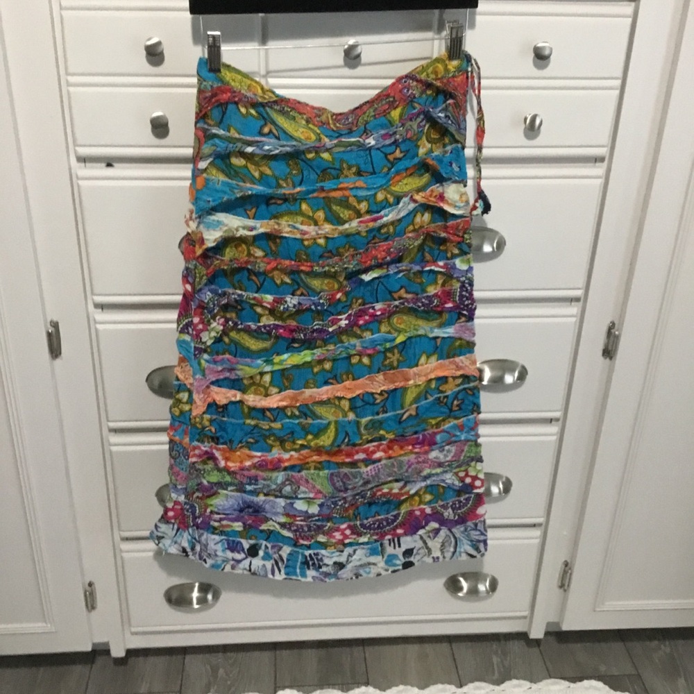 Boho Floral Gauzy Ruffled Hippie Cotton Skirt Jayli size S